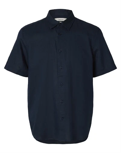 Selected - SLHRegclay Linenblend Kortærmet Skjorte - Sky Captain